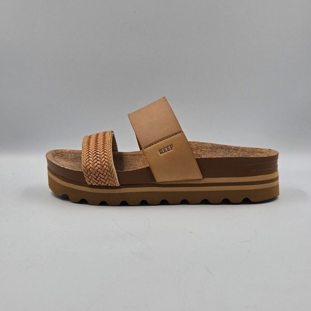 Reef Womens 6 Tan Cushion Vista Hi Platform Slides Cork Dual Strap Comfort
